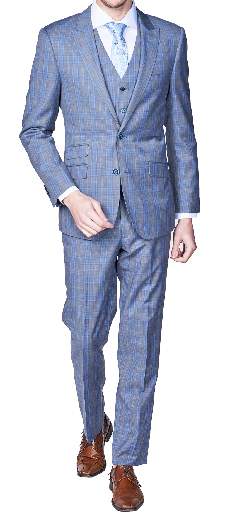 Wedding Men Blue Check Three Piece Suit, Size: XL, Cotton Blend at Rs  1950/set in New Delhi