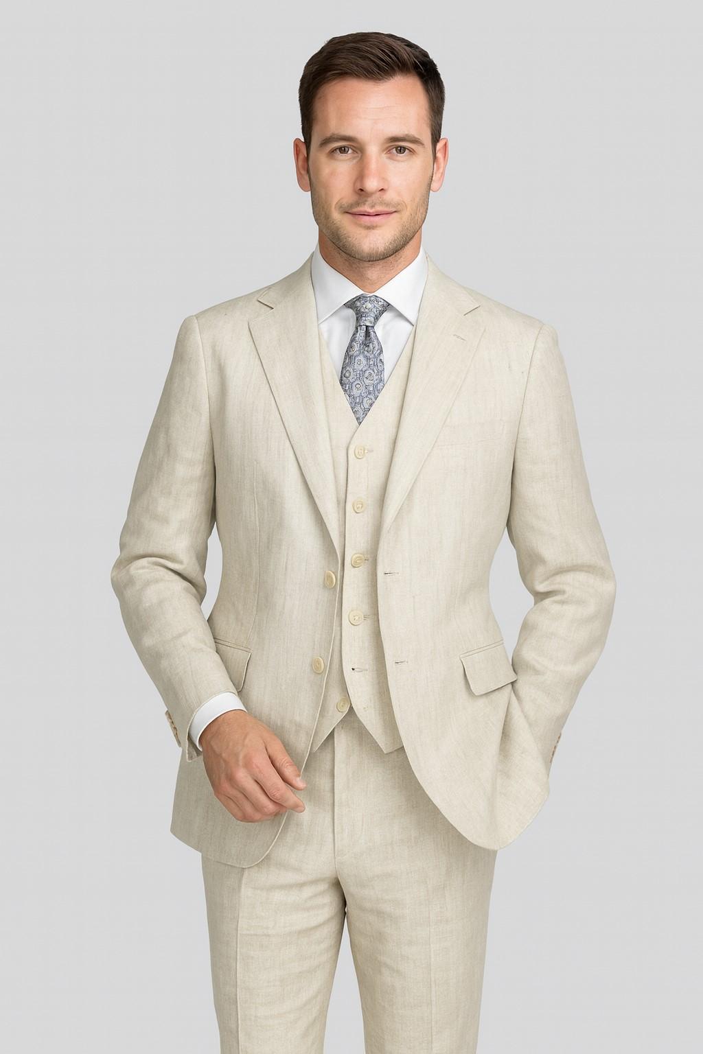 Enzo Beige Linen 3pc suit (Vest Option)