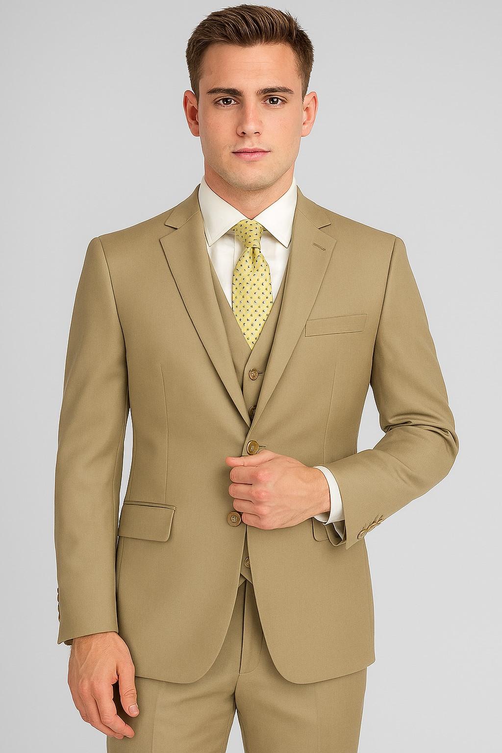 Solid Camel Suit + Vest(option) - Image 3