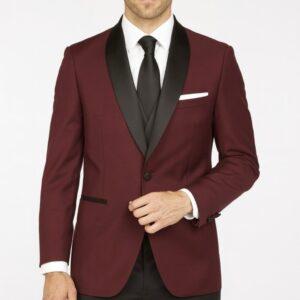 Solid Burgundy Black Shawl Lapel Tux