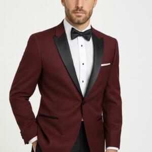 Solid Burgundy Black Peak Lapel Tux