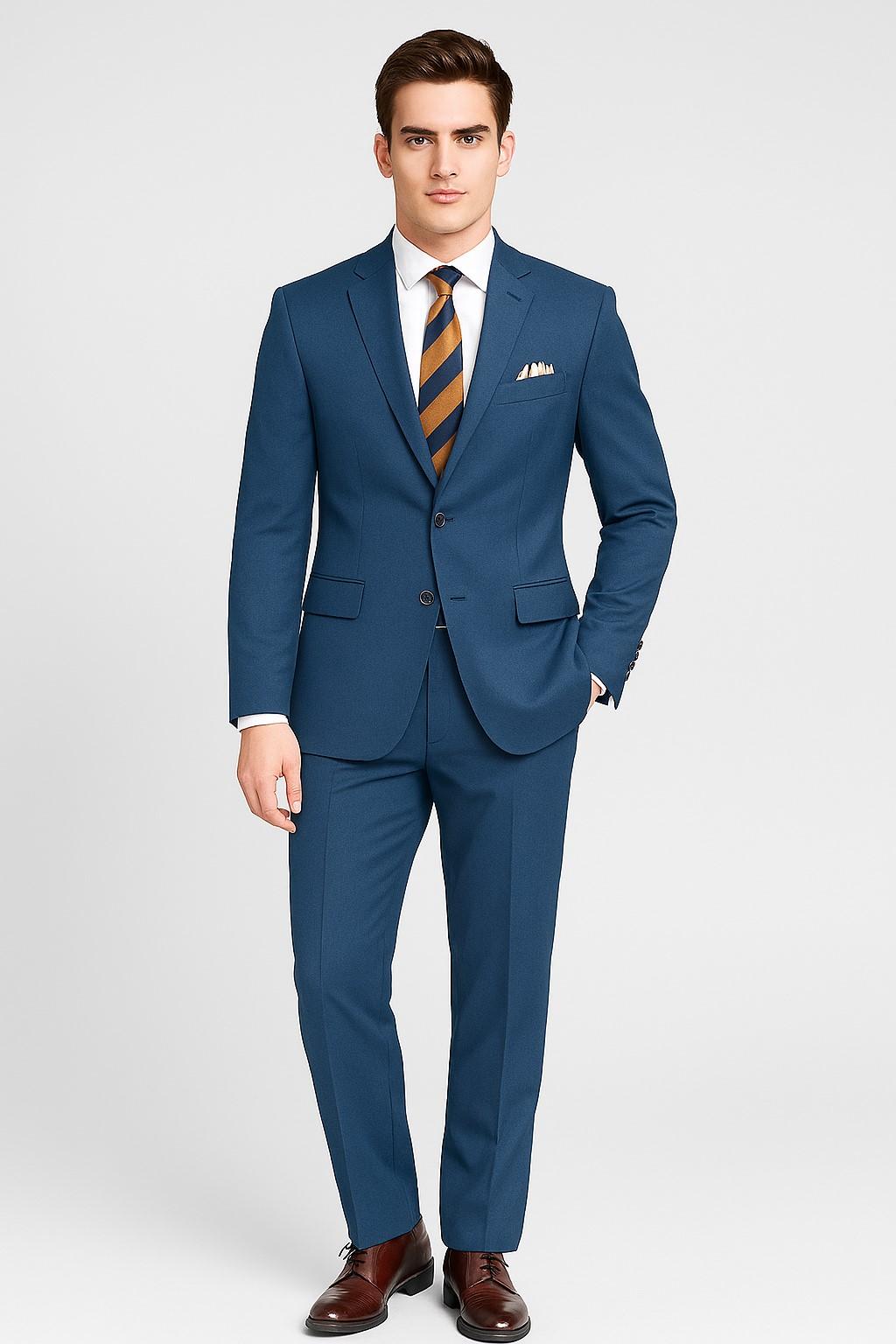 Solid Blue Sharkskin Suit Italian Style