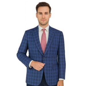 Blue Navy Check Wool Jacket