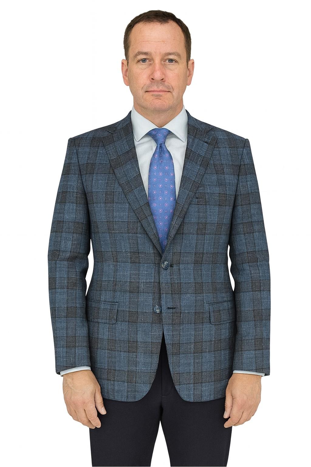 Blue Gray Plaid Luxury Italian Sport Jacket