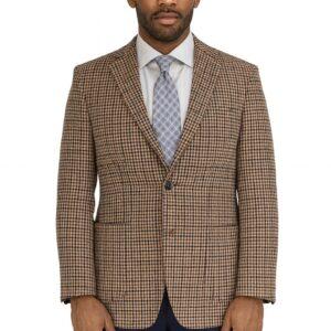 Brown Houndstooth Soft Wool Blend Luxury Italian Sport Jacket