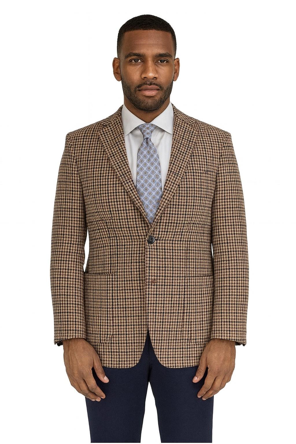 Brown Houndstooth Soft Wool Blend Luxury Italian Sport Jacket