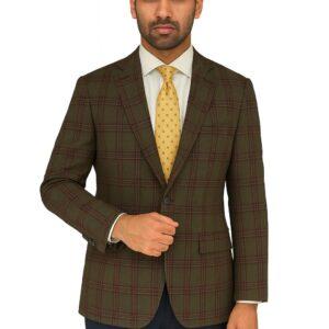 Brown Windowpane 100% Wool Luxury Italian Sport Jacket