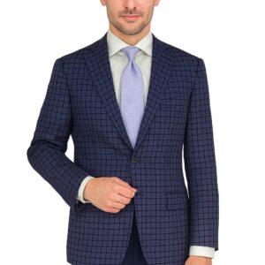 Dark Blue Check 100% Premium Wool Luxury Italian Sport Jacket