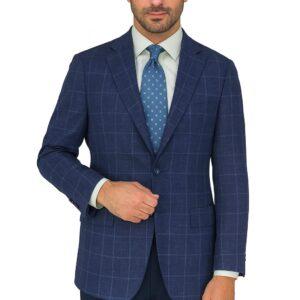 Navy Blue Windowpane 100% Wool Luxury Italian Sport Jacket