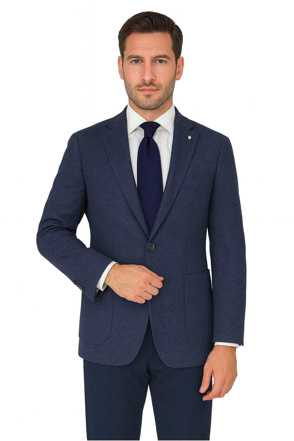 Solid Navy Wool Blend Luxury Italian Sport Jacket