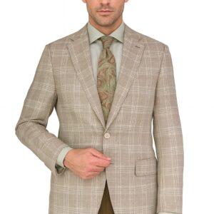 Tan Pink Plaid 100% Premium Wool Luxury Italian Sport Jacket