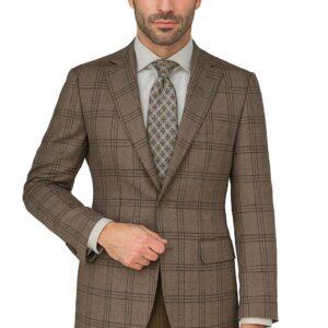 Taupe Blue Plaid 100% Premium Wool Luxury Italian Sport Jacket