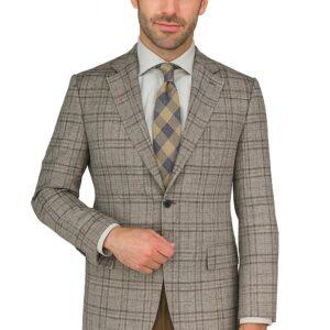 Taupe Camel Windowpane Wool Blend Luxury Italian Sport Jacket