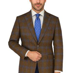 Taupe Plaid Wool Blend Luxury Italian Sport Jacket